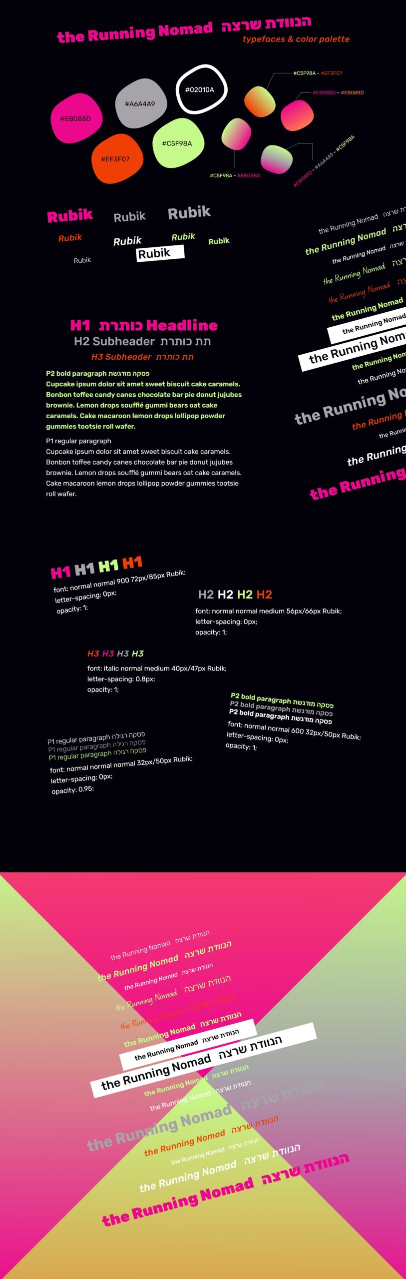דף מרכז פונטים וצבעים שהוגדרו בתהליך עיצוב האתר
